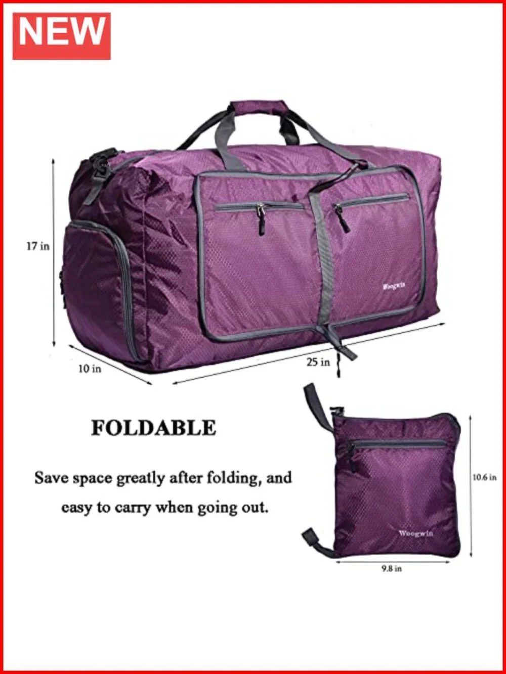 Large Foldable Waterproof Travel Duffel Bag for Gym Sports Weekender